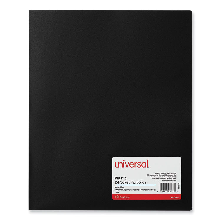 Two-Pocket Plastic Folders, 100-Sheet Capacity, 11 X 8.5, Black, 10/pack