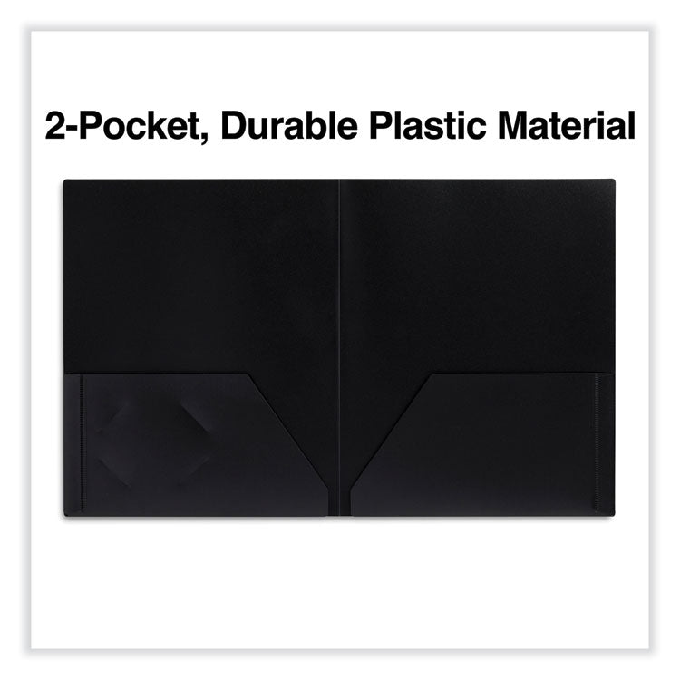 Two-Pocket Plastic Folders, 100-Sheet Capacity, 11 X 8.5, Black, 10/pack