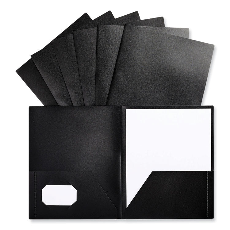 Two-Pocket Plastic Folders, 100-Sheet Capacity, 11 X 8.5, Black, 10/pack