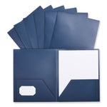 Two-Pocket Plastic Folders, 100-Sheet Capacity, 11 X 8.5, Navy Blue, 10/pack