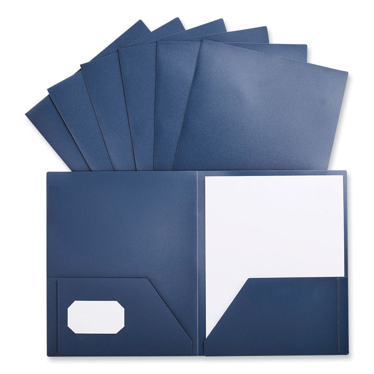 Two-Pocket Plastic Folders, 100-Sheet Capacity, 11 X 8.5, Navy Blue, 10/pack