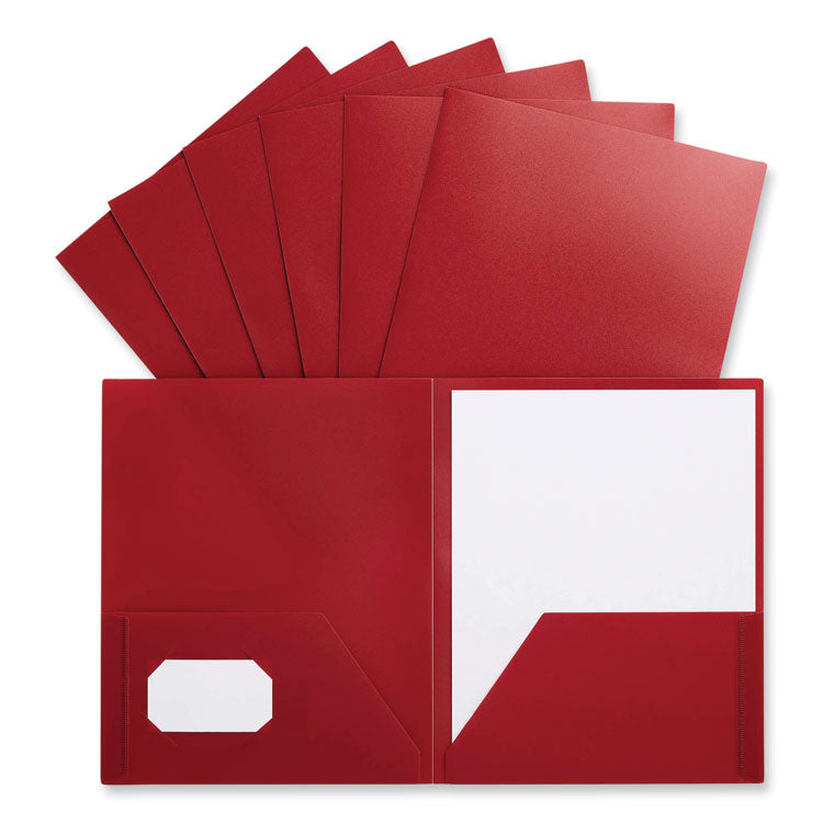 Two-Pocket Plastic Folders, 100-Sheet Capacity, 11 X 8.5, Red, 10/pack