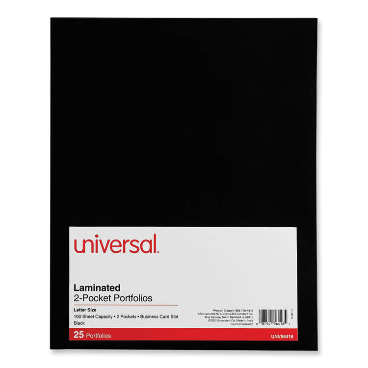 Laminated Two-Pocket Folder, Cardboard Paper, 100-Sheet Capacity, 11 X 8.5, Black, 25/box