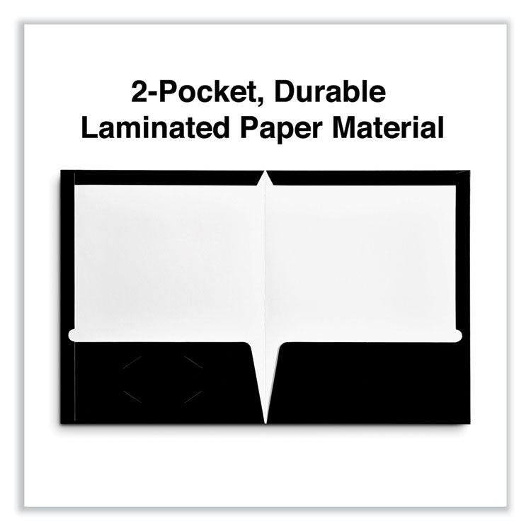 Laminated Two-Pocket Folder, Cardboard Paper, 100-Sheet Capacity, 11 X 8.5, Black, 25/box