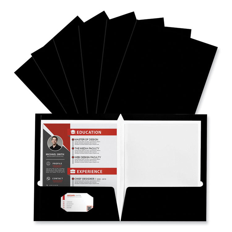 Laminated Two-Pocket Folder, Cardboard Paper, 100-Sheet Capacity, 11 X 8.5, Black, 25/box