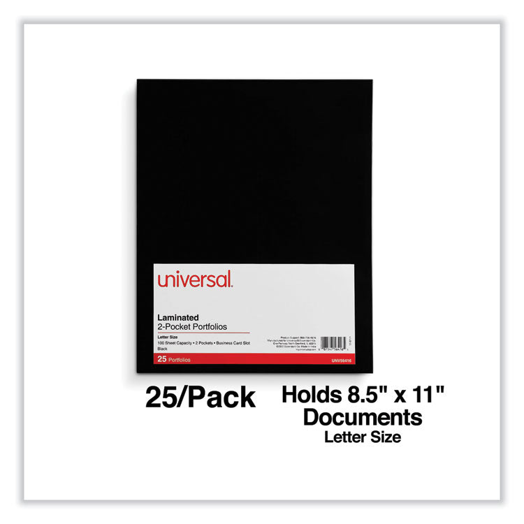 Laminated Two-Pocket Folder, Cardboard Paper, 100-Sheet Capacity, 11 X 8.5, Black, 25/box