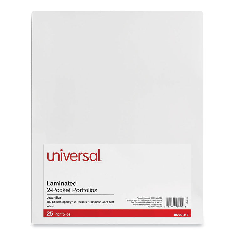 Laminated Two-Pocket Portfolios, Cardboard Paper, 100-Sheet Capacity, 11 X 8.5, White, 25/box