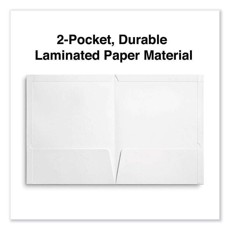 Laminated Two-Pocket Portfolios, Cardboard Paper, 100-Sheet Capacity, 11 X 8.5, White, 25/box
