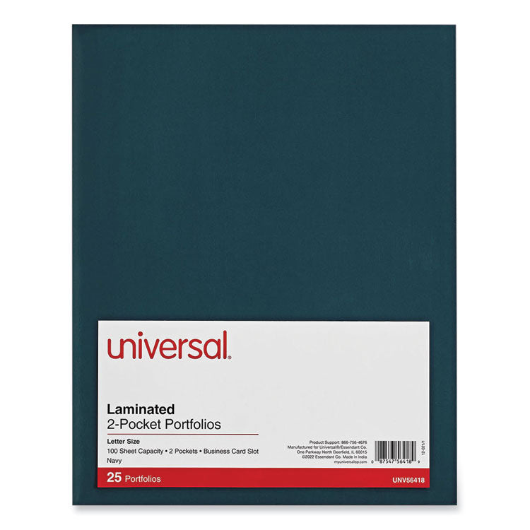 Laminated Two-Pocket Folder, Cardboard Paper, 100-Sheet Capacity, 11 X 8.5, Navy, 25/box
