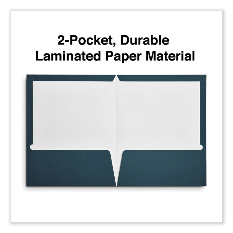 Laminated Two-Pocket Folder, Cardboard Paper, 100-Sheet Capacity, 11 X 8.5, Navy, 25/box