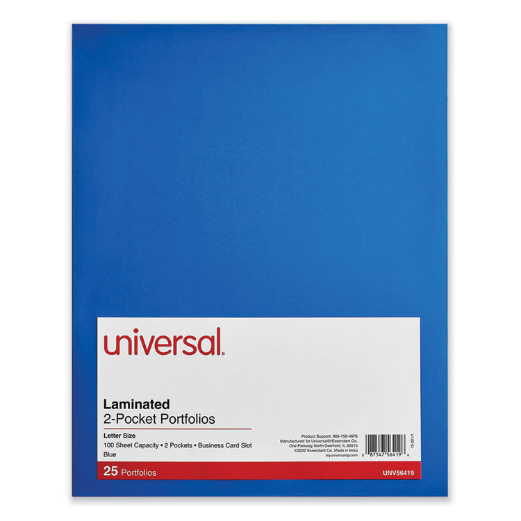Laminated Two-Pocket Folder, Cardboard Paper, 100-Sheet Capacity, 11 X 8.5, Blue, 25/box