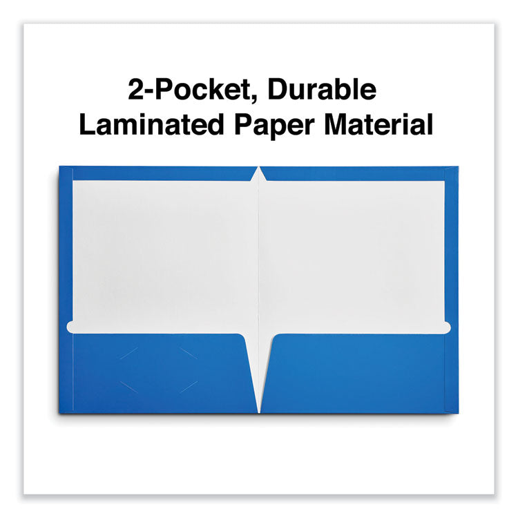Laminated Two-Pocket Folder, Cardboard Paper, 100-Sheet Capacity, 11 X 8.5, Blue, 25/box