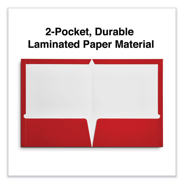 Laminated Two-Pocket Folder, Cardboard Paper, 100-Sheet Capacity, 11 X 8.5, Red, 25/box