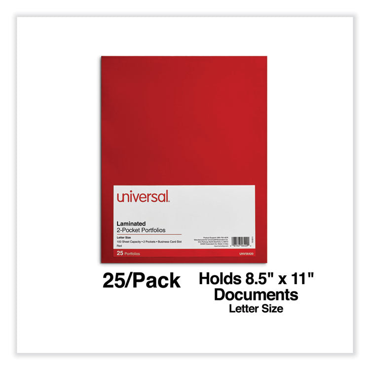 Laminated Two-Pocket Folder, Cardboard Paper, 100-Sheet Capacity, 11 X 8.5, Red, 25/box