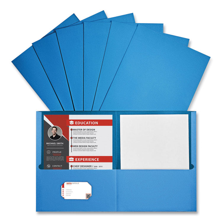 Two-Pocket Portfolio, Embossed Leather Grain Paper, 11 X 8.5, Light Blue, 25/box