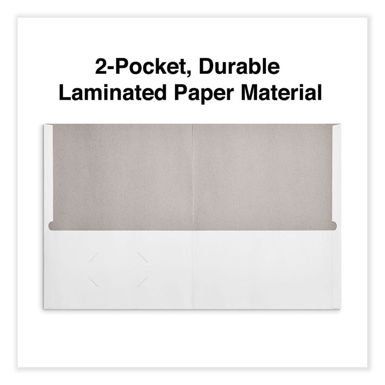 Two-Pocket Portfolio, Embossed Leather Grain Paper, 11 X 8.5, White, 25/box
