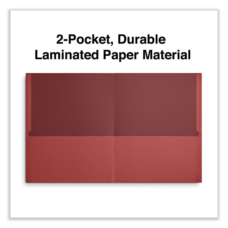 Two-Pocket Portfolio, Embossed Leather Grain Paper, 11 X 8.5, Red, 25/box