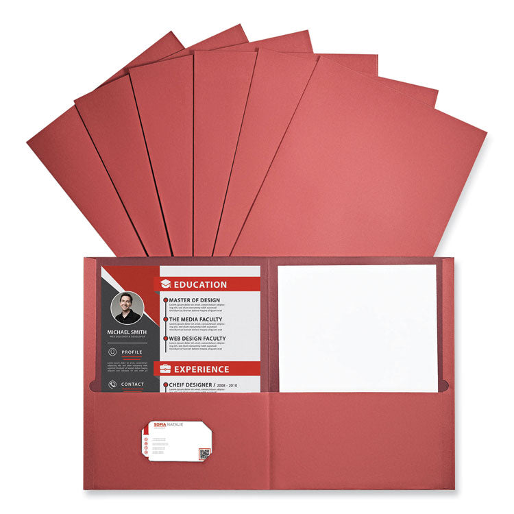 Two-Pocket Portfolio, Embossed Leather Grain Paper, 11 X 8.5, Red, 25/box