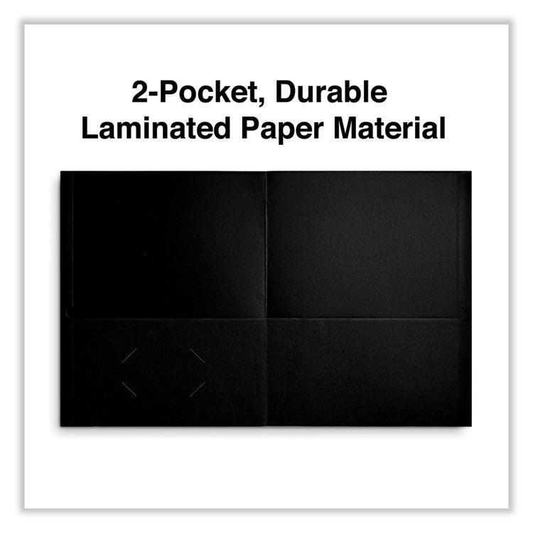 Two-Pocket Portfolio, Embossed Leather Grain Paper, 11 X 8.5, Black, 25/box