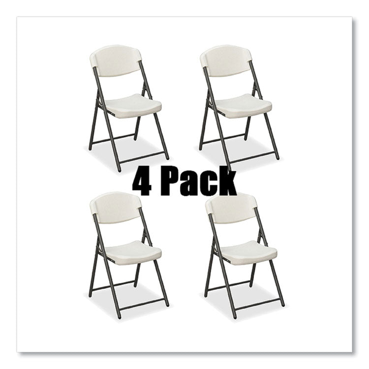 Rough n Ready Commercial Folding Chair, Supports Up to 350lb, 18" Seat Height, Platinum Granite Seat/Back, Black Base, 4/Pack