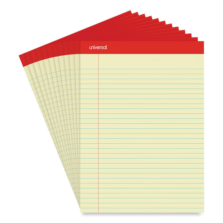 Perforated Ruled Writing Pads, Wide/legal Rule, Red Headband, 50 Canary-Yellow 8.5 X 11.75 Sheets, Dozen