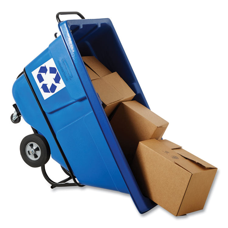 BRUTE Rotomolded Recycling Tilt Truck, 101 gal, 850 lb Capacity, Plastic/Steel Frame, Blue