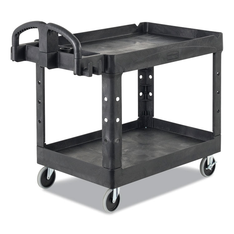 BRUTE Heavy-Duty Utility Cart with Lipped Shelves, Plastic, 2 Shelves, 750 lb Capacity, 26" x 55" x 33.25", Black