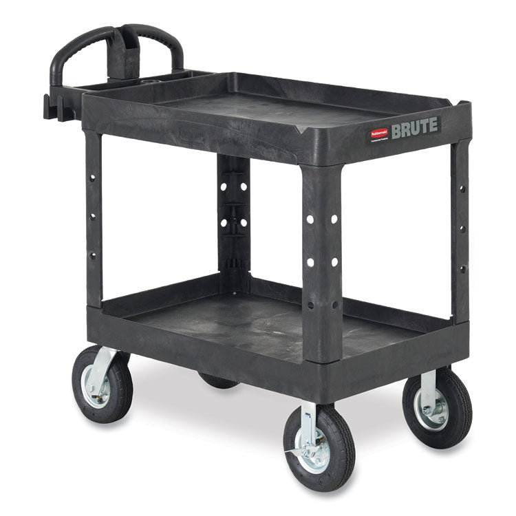 BRUTE Heavy-Duty Utility Cart with Lipped Shelves, Plastic, 2 Shelves, 750 lb Capacity, 26" x 55" x 33.25", Black