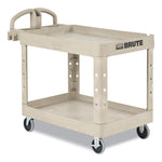 BRUTE Heavy-Duty Utility Cart with Lipped Shelves, Plastic, 2 Shelves, 500 lb Capacity, 17.13" x 38.5" x 38.88", Beige