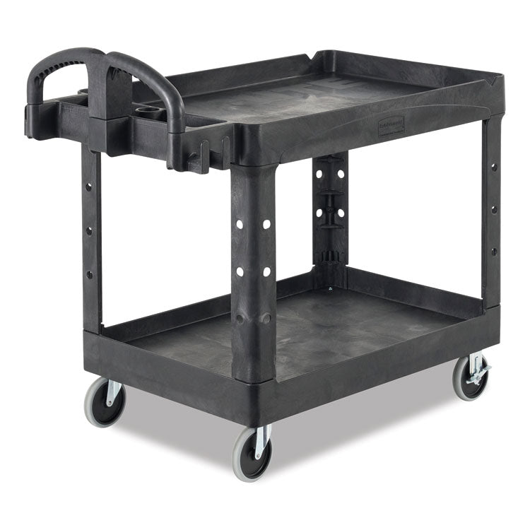BRUTE Heavy-Duty Utility Cart with Lipped Shelves, Plastic, 2 Shelves, 500 lb Capacity, 17.13" x 38.5" x 38.88", Black