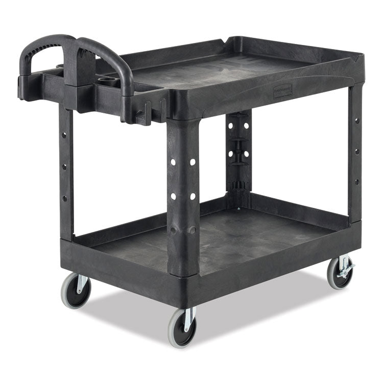 BRUTE Heavy-Duty Utility Cart with Lipped Shelves, Plastic, 2 Shelves, 500 lb Capacity, 25.88" x 45.25" x 37.13", Black