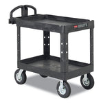 BRUTE Heavy-Duty Utility Cart with Lipped Shelves, Plastic, 2 Shelves, 500 lb Capacity, 25.88" x 45.25" x 37.13", Black