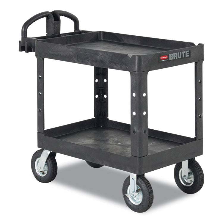 BRUTE Heavy-Duty Utility Cart with Lipped Shelves, Plastic, 2 Shelves, 500 lb Capacity, 25.88" x 45.25" x 37.13", Black