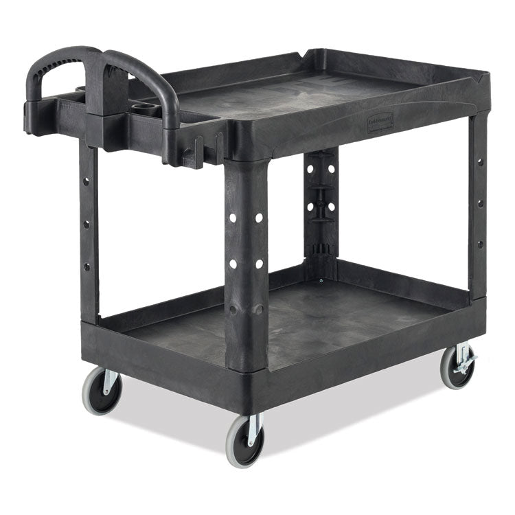 BRUTE Heavy-Duty Utility Cart with Lipped Shelves, Plastic, 2 Shelves, 500 lb Capacity, 25.9" x 45.2" x 32.2", Black