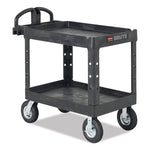 BRUTE Heavy-Duty Utility Cart with Lipped Shelves, Plastic, 2 Shelves, 500 lb Capacity, 25.9" x 45.2" x 32.2", Black