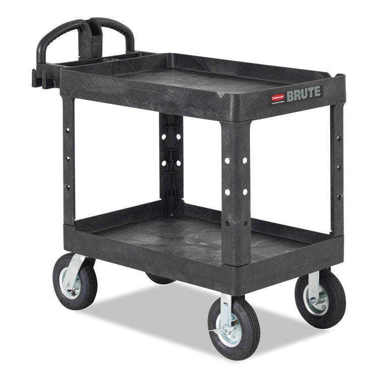 BRUTE Heavy-Duty Utility Cart with Lipped Shelves, Plastic, 2 Shelves, 500 lb Capacity, 25.9" x 45.2" x 32.2", Black