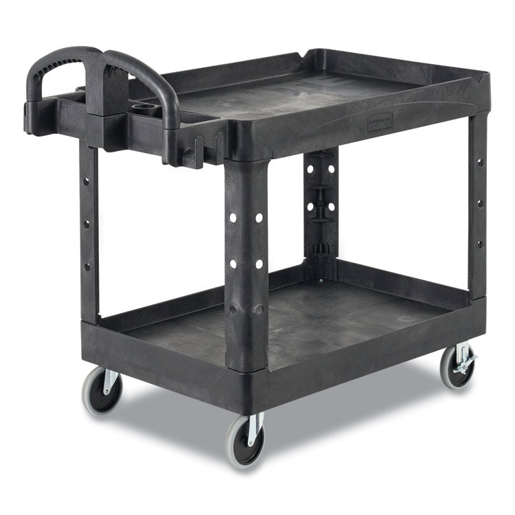 BRUTE Heavy-Duty Utility Cart with Lipped Shelves, Plastic, 2 Shelves, 750 lb Capacity, 25.25" x 54" x 39.25", Black