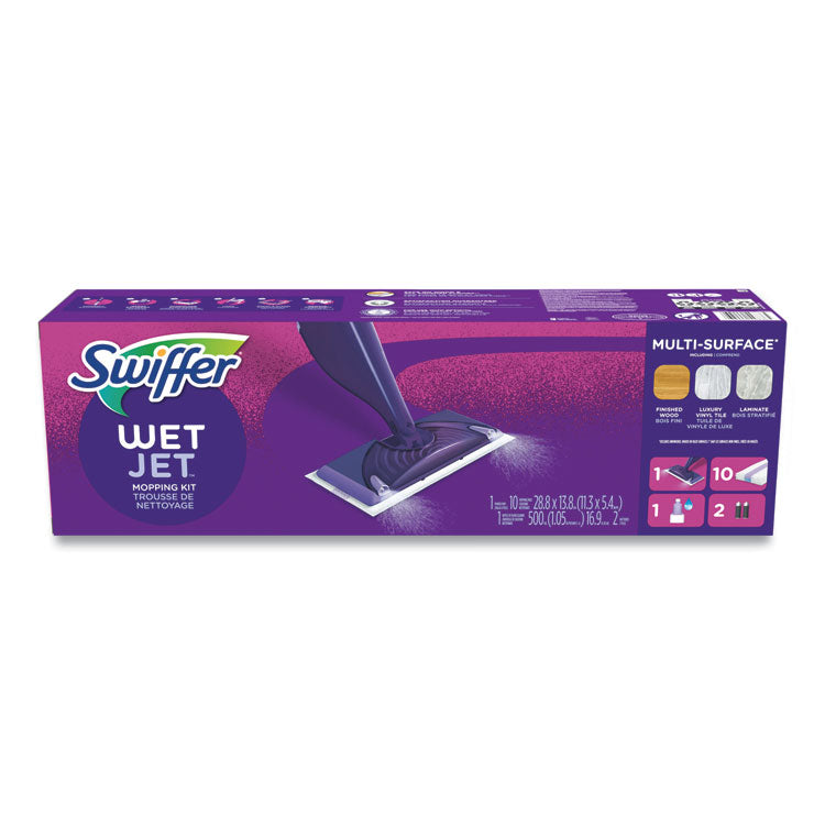 WetJet Mop Starter Kit with 10 Pads and 1 Cleaner, 11.3 x 5.4 Head, Silver Handle