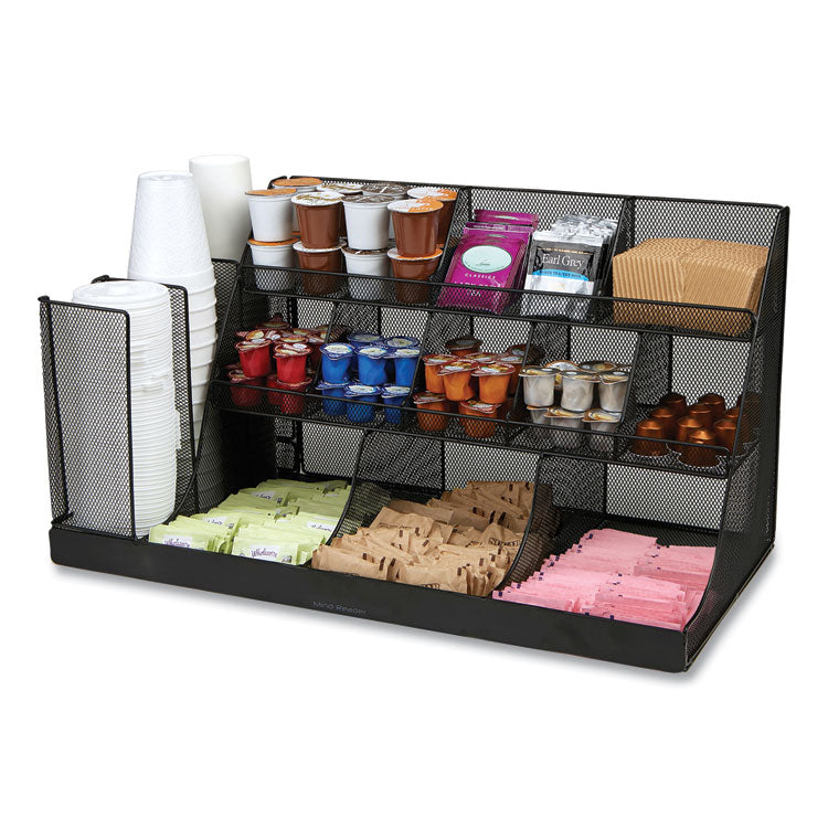 Network Collection 14-Compartment Coffee Cup and Condiment Countertop Organizer, 11.61 x 23.9 x 12.76, Black