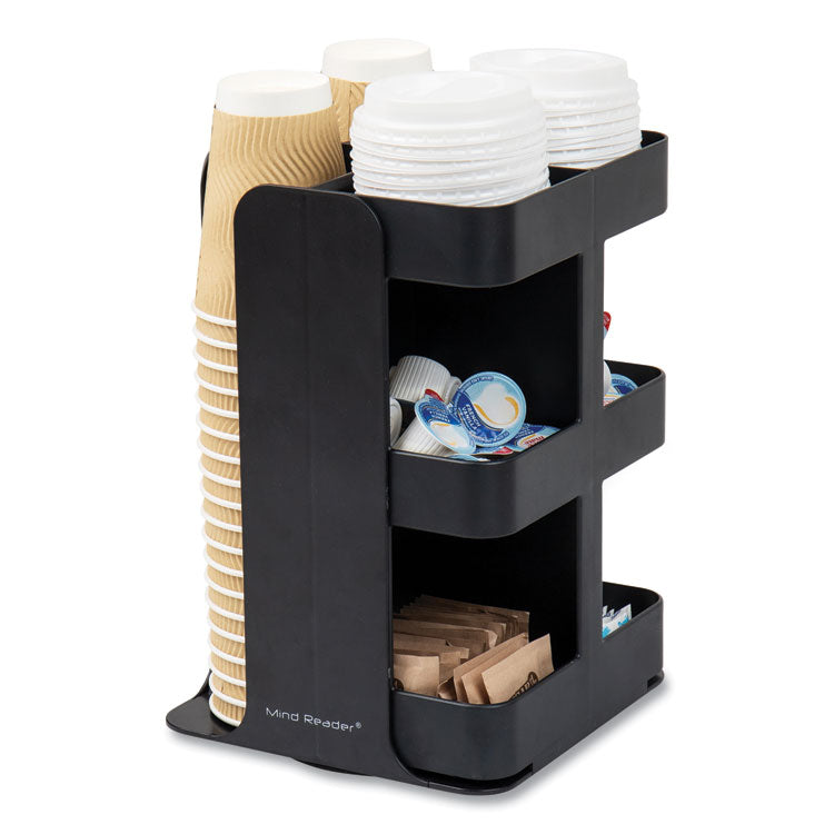 Anchor Collection 8-Compartment Coffee Cup, Lid, and Condiment Carousel Countertop Organizer, 8 x 8 x 12, Black