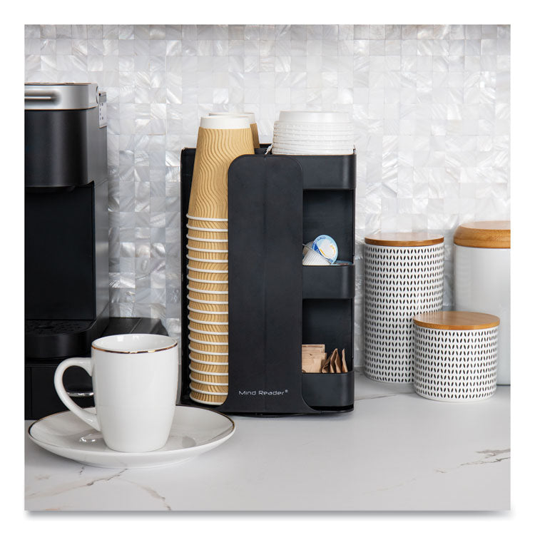 Anchor Collection 8-Compartment Coffee Cup, Lid, and Condiment Carousel Countertop Organizer, 8 x 8 x 12, Black