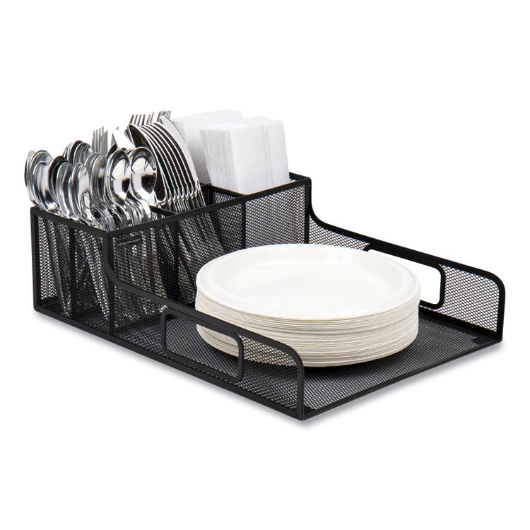 Network Collection Utensil, Napkin and Plate Countertop Organizer, 11.5 x 14.75 x 5.5, Metal, Black