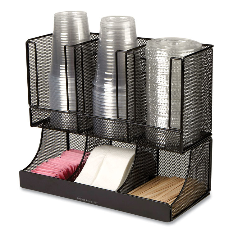 Network Collection 2-Tier 6-Compartment Coffee Cup and Condiment Countertop Organizer, 5 x 13 x 11.5, Black
