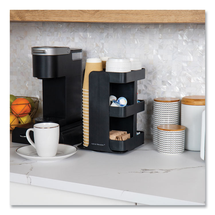 Anchor Collection 8-Compartment Coffee Cup, Lid, and Condiment Carousel Countertop Organizer, 8 x 8 x 12, Black
