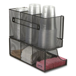 Network Collection 2-Tier 6-Compartment Coffee Cup and Condiment Countertop Organizer, 5 x 13 x 11.5, Black
