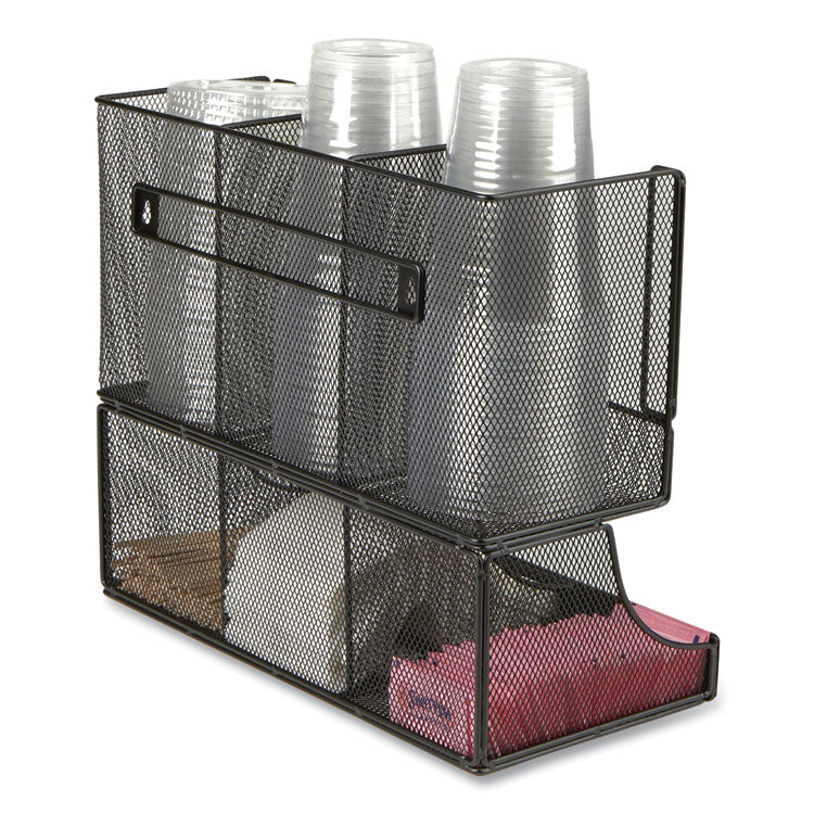 Network Collection 2-Tier 6-Compartment Coffee Cup and Condiment Countertop Organizer, 5 x 13 x 11.5, Black