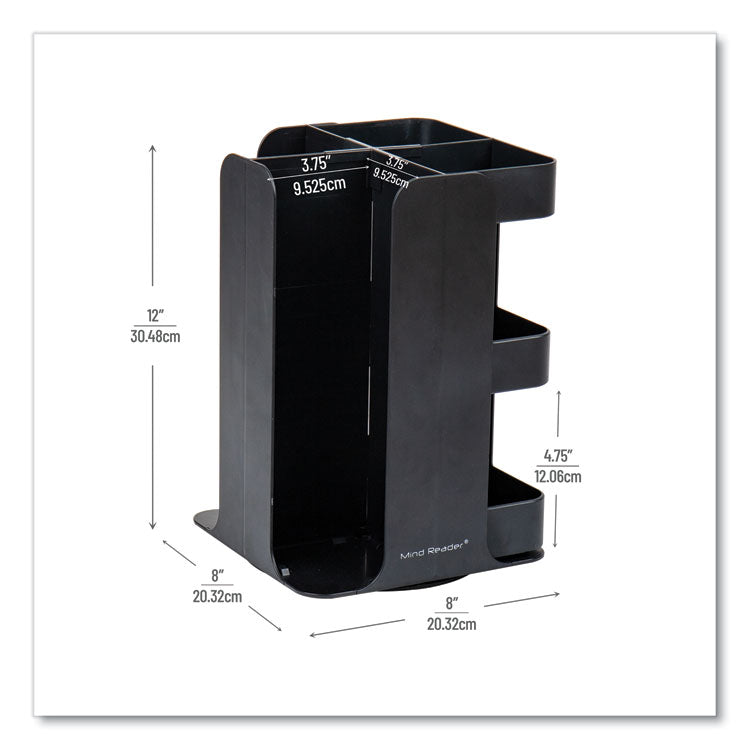 Anchor Collection 8-Compartment Coffee Cup, Lid, and Condiment Carousel Countertop Organizer, 8 x 8 x 12, Black