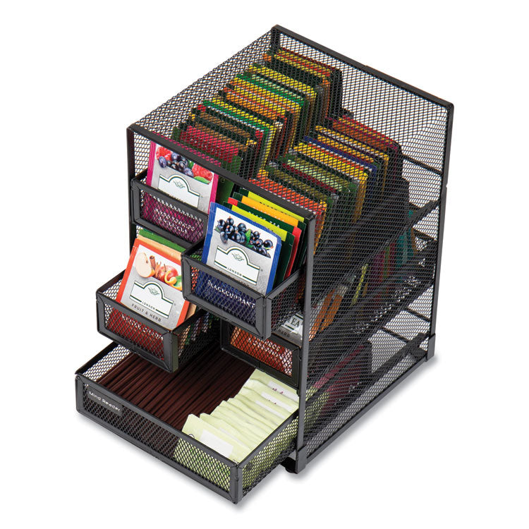 Network Collection 5-Compartment Tea Countertop Organizer, 6.75 x 7 x 10, Black