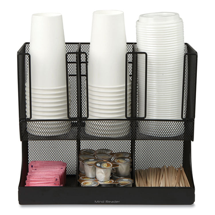 Network Collection 2-Tier 6-Compartment Coffee Cup and Condiment Countertop Organizer, 5 x 13 x 11.5, Black