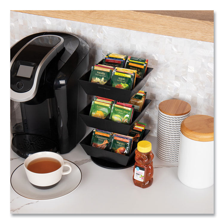 Anchor Collection 3-Tier 12-Compartment Tea and Condiment Carousel Countertop Organizer, 6.75 x 6.75 x 11.5, Black